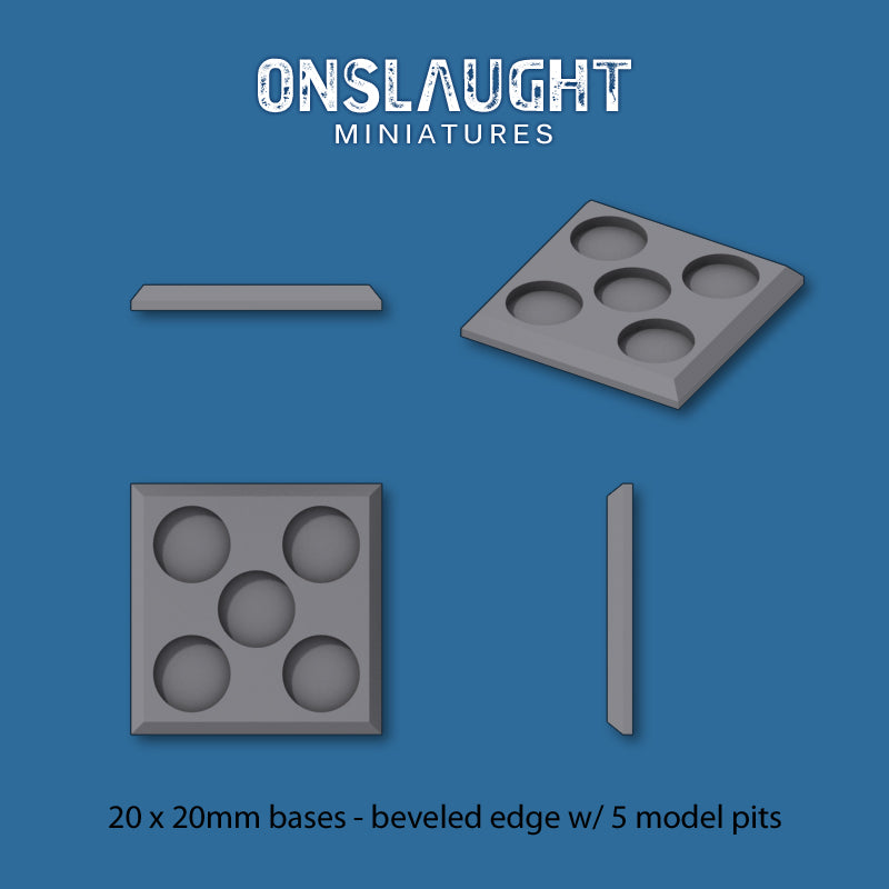 20x20mm Bases - Beveled Edge, 5 Model Pits x 12